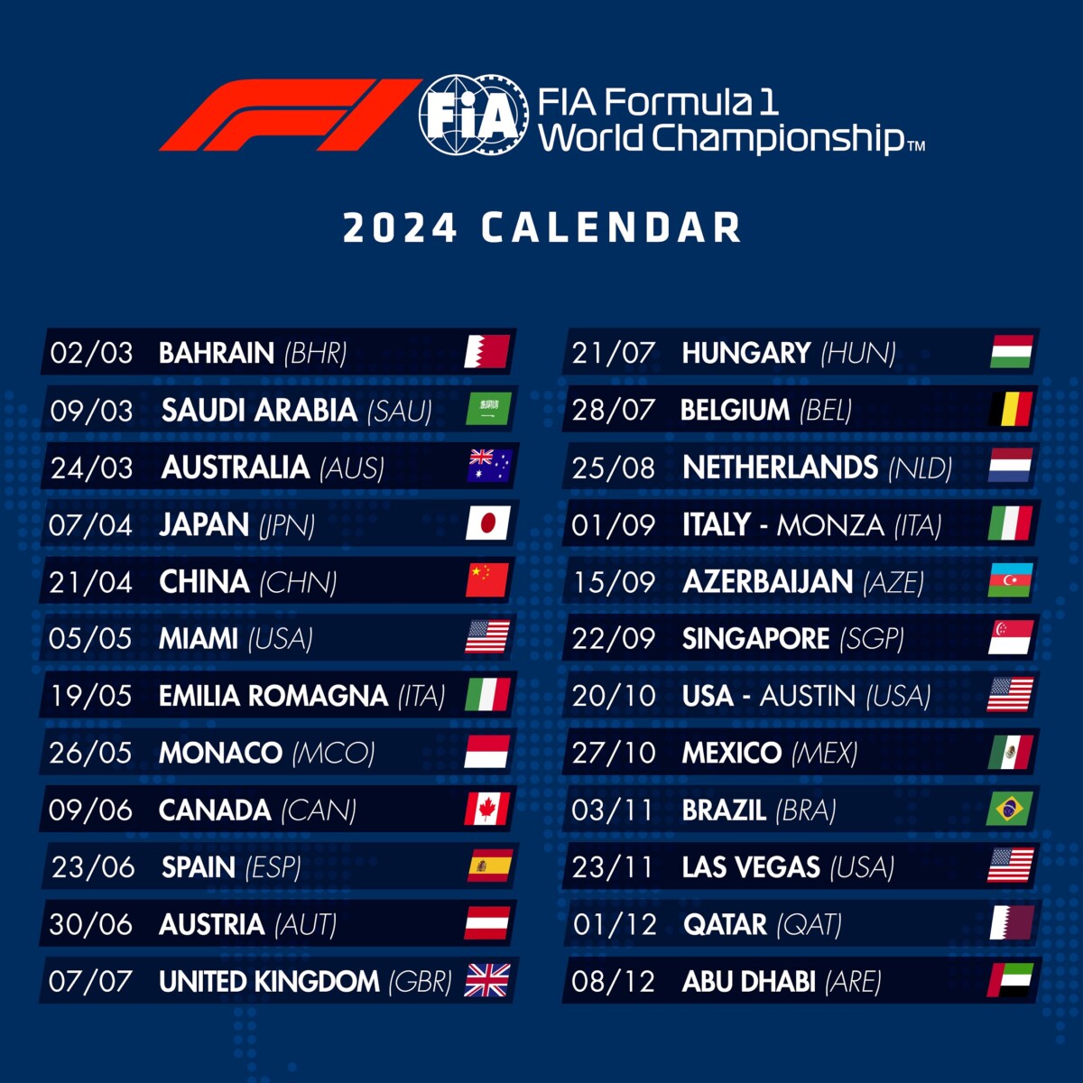 2024 FIA Formula 1 Calendar Announced | START '84 Autosportmagazine